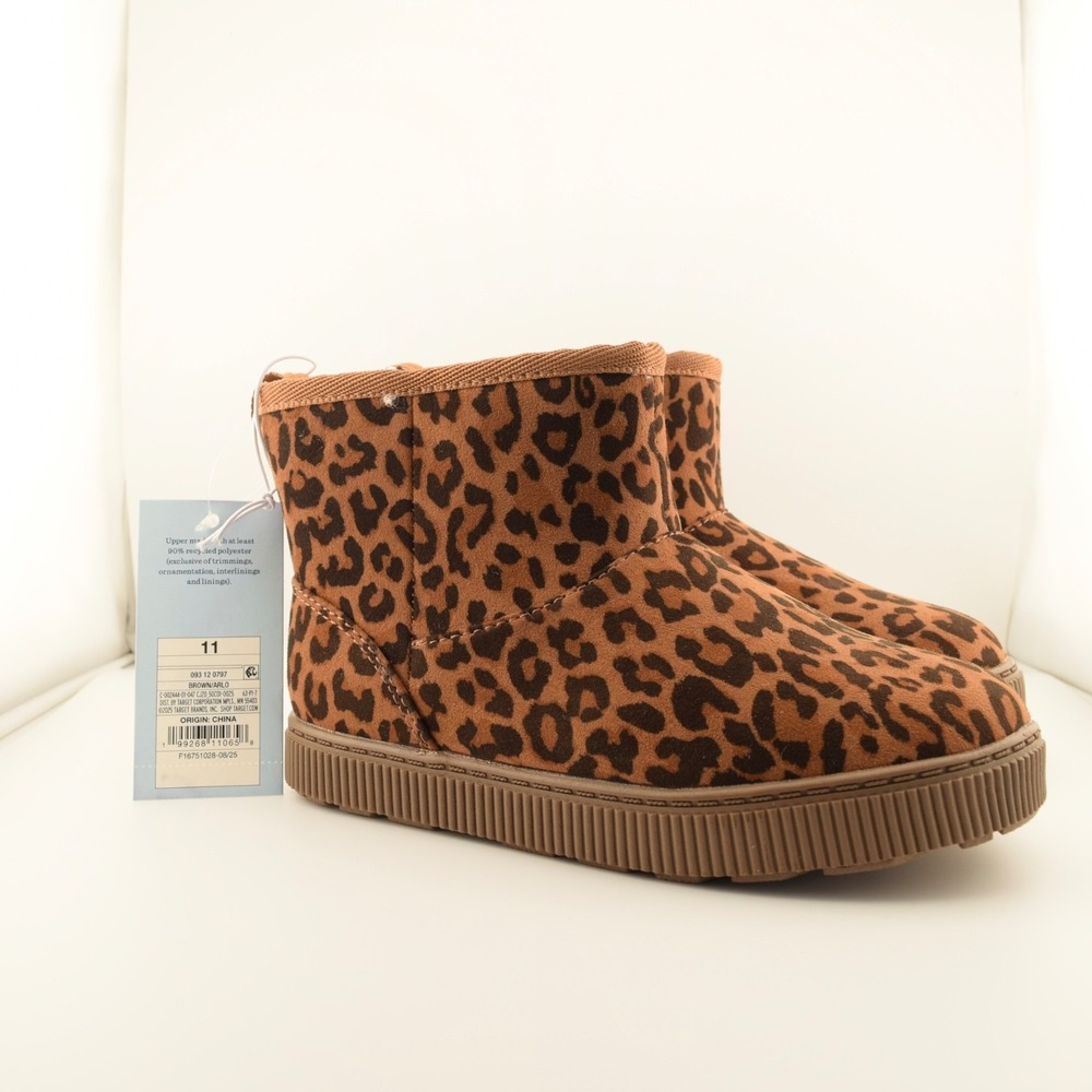 Cat & Jack Arlo Leopard Faux Fur Ankle Boots Size 11 NWT